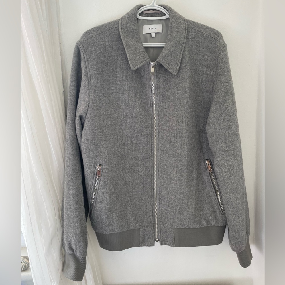 Men's Reiss Gray Wool Blend Bomber Jacket L fits Medium